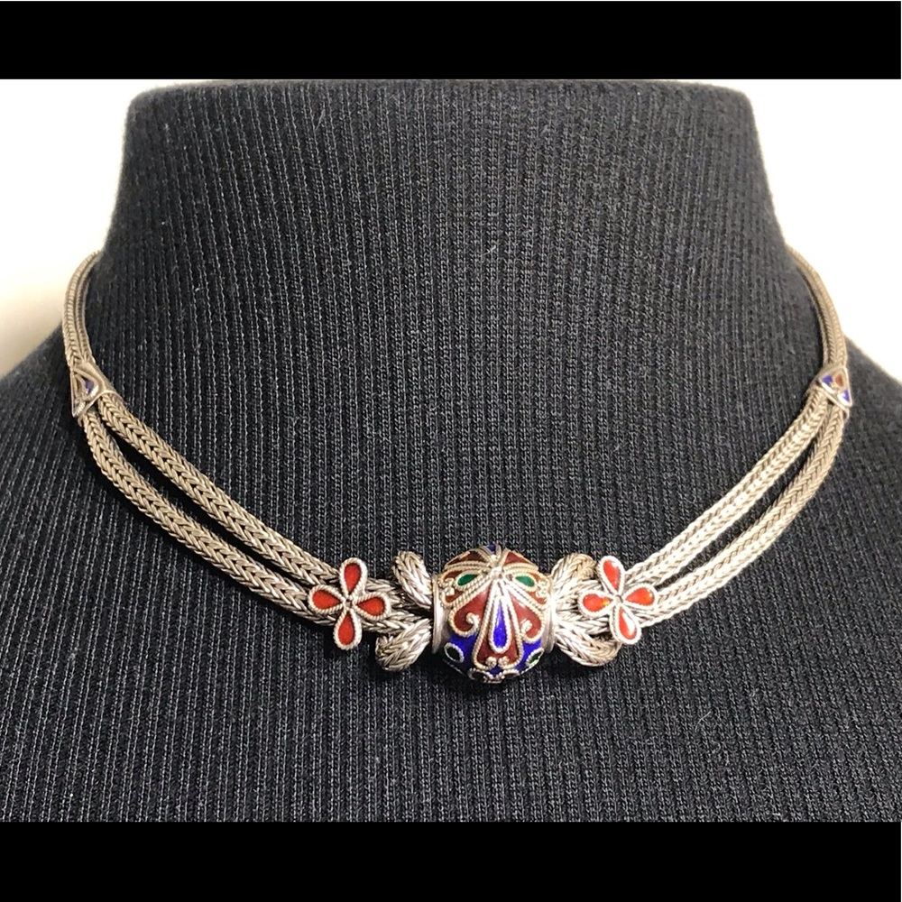 🍁 Estate vintage silver slider necklace